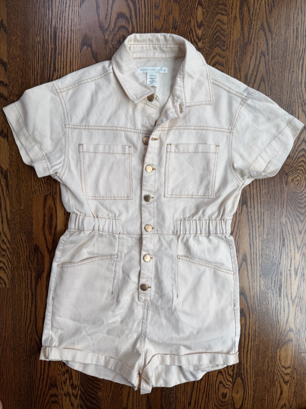 Altar'd State Cream Festival Bohemian Button Front Women’s Utility Cotton Romper